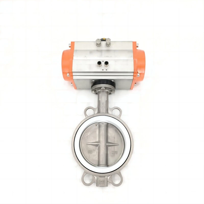 Pneumatic Stainless Steel PTFE Wafer Butterfly Valve Back Detail View